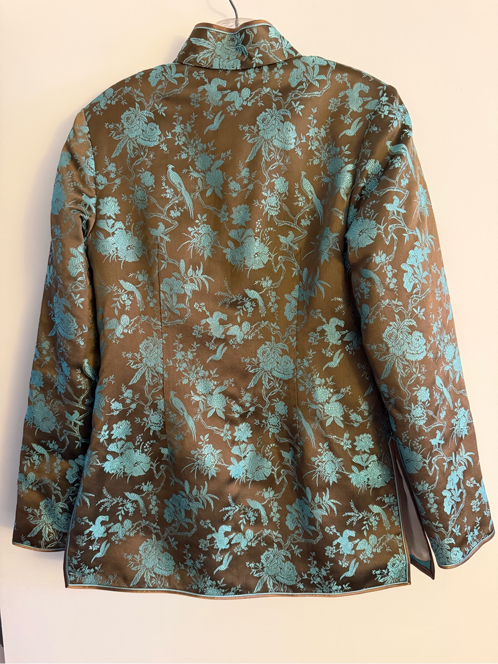 Traditional Floral Brocade Jacket - Teal On Brown — image 2 of 8